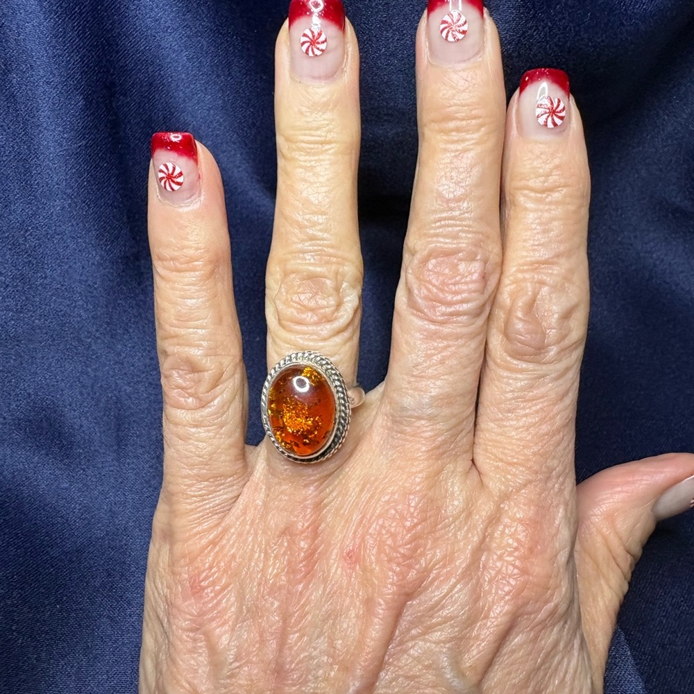 Ring Baltic Amber 925 Sterling Silver Genuine Gemstone - Picture 6 of 6